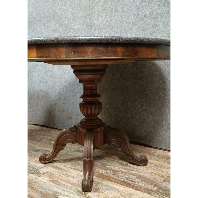 Empire-Restoration period mahogany side table, circa 1820 grey Saint Anne marble top fluted base h73 x 98cm