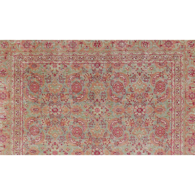 Tribal Antique Persian Tabriz Rug With All-Over Design in Light Green, Pink, and Red For Sale - Image 3 of 11