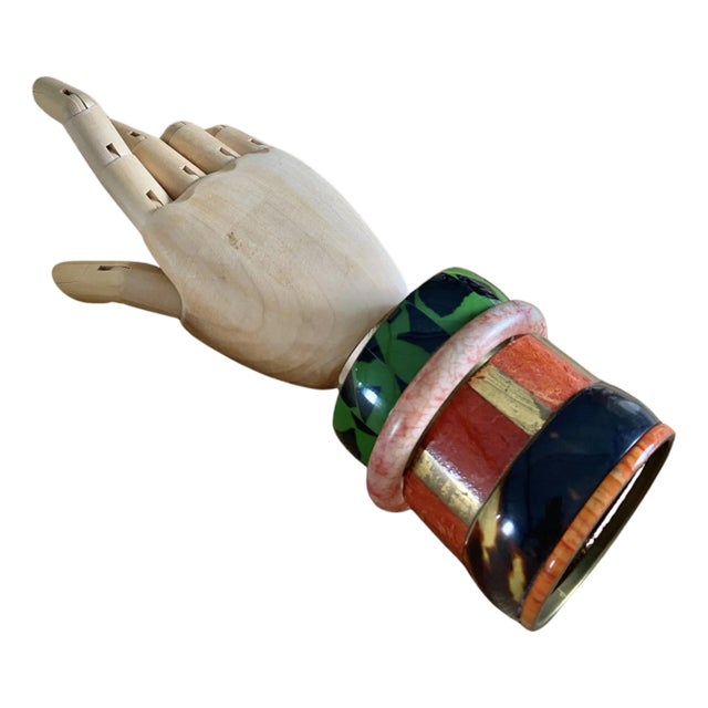 Vintage Coral + Brass Bangle Bracelet Collection, Set of 5 For Sale