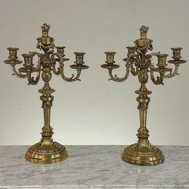 Bronze Pair of French Napoleon III Period Louis XVI Bronze Candelabra For Sale - Image 8 of 18