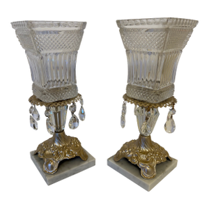 Vintage Cut Crystal Vase Hollywood Regency Candle Holders - A Pair