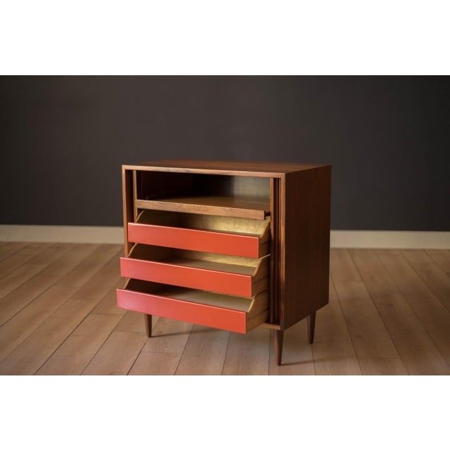 1950s Vintage Milo Baughman Walnut Tambour Door Cabinet for Glenn of California For Sale - Image 5 of 16