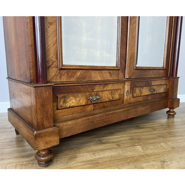 Antique French Carved Walnut Mirrored 2-Door Armoire For Sale - Image 9 of 18
