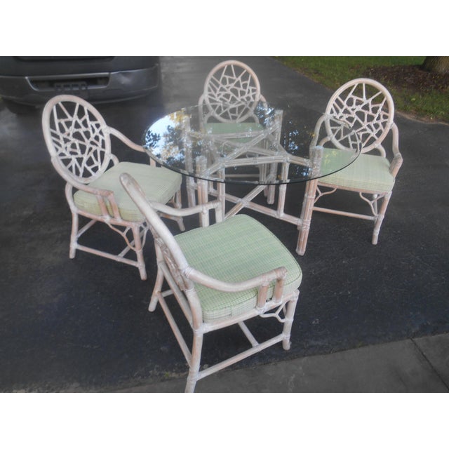 Hollywood Regency Vintage McGuire Bamboo 5 Piece Cracked Ice Dining Set For Sale - Image 3 of 13