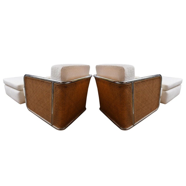 This pair of original RARE fantastic vintage 1970's signed Milo Baughman for Thayer Coggin caned, chrome and upholstered...