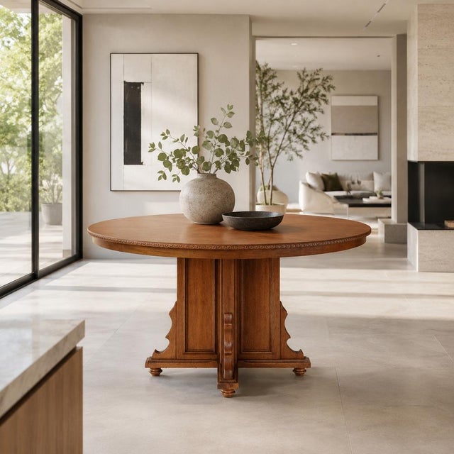 1930s Round Italian Extendable Walnut & Veneer Table For Sale - Image 5 of 9