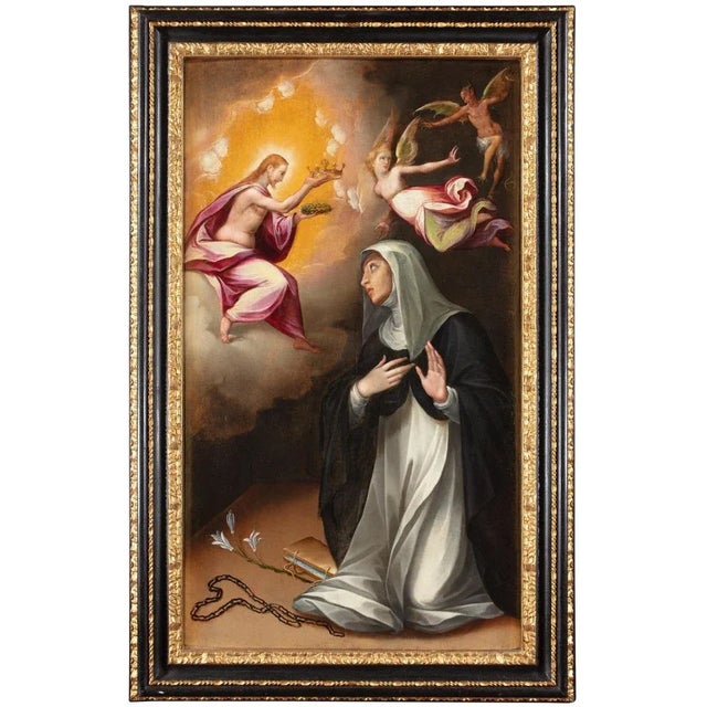 Cristofano Roncalli, Saint Catherine of Siena Chooses the Crown of Thorns, 16th Century, Oil on Panel, Framed For Sale - Image 6 of 6