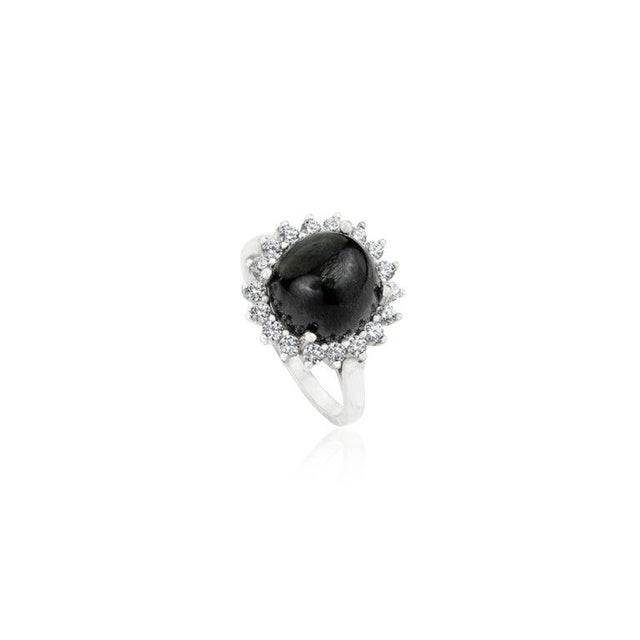 Not Yet Made - Made To Order Vintage Inspired Natural Black Star & Zircon Halo Cocktail Ring Size 8 For Sale - Image 5 of 13