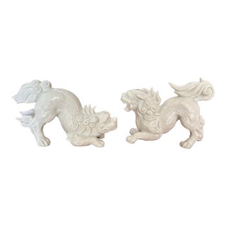 Vintage Porcelain "Blanc De Chine" Foo Shi Dogs by Fitz and Floyd For Sale