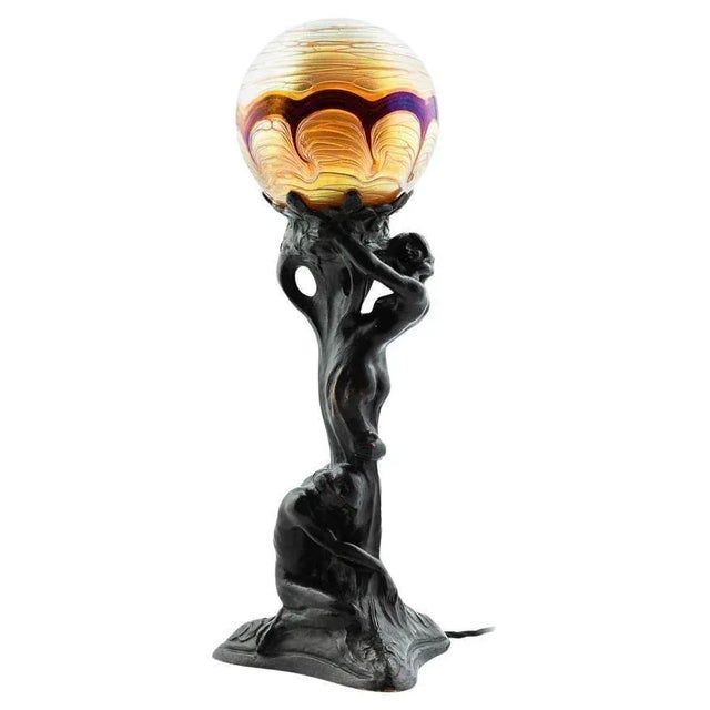 Brown Art Nouveau Table Lamp in Bronze by Alice Nordin for Herman Bergman, Sweden, 1890s For Sale - Image 8 of 8