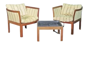 Set of Danish Teak Lounge Chairs and Tray Table by Illum Wikkelsø - 3 Pieces