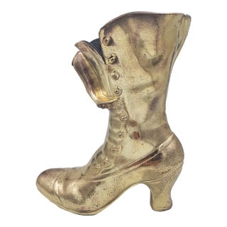 Mid 20th Century Cast Iron Victorian Button Boot Vase – Gilded Gold Finish For Sale