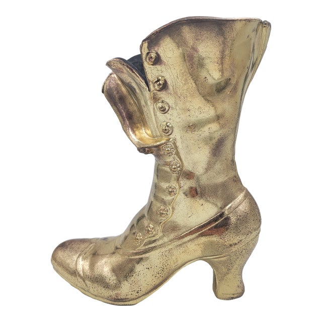Mid 20th Century Cast Iron Victorian Button Boot Vase – Gilded Gold Finish For Sale