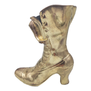 Mid 20th Century Cast Iron Victorian Button Boot Vase – Gilded Gold Finish