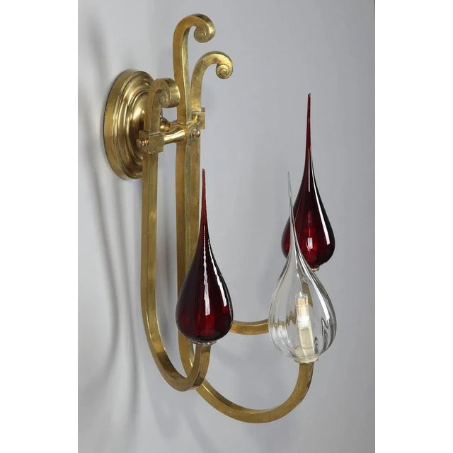 Metal Art Deco Gilded Brass Sconce with Contemporary Glass Globes, 20th Century For Sale - Image 7 of 10