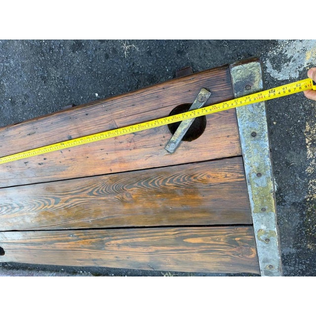 Vintage Farmhouse Rustic Style Liberty Ship Hatch Cover Trestle Base Dining Table For Sale - Image 12 of 17