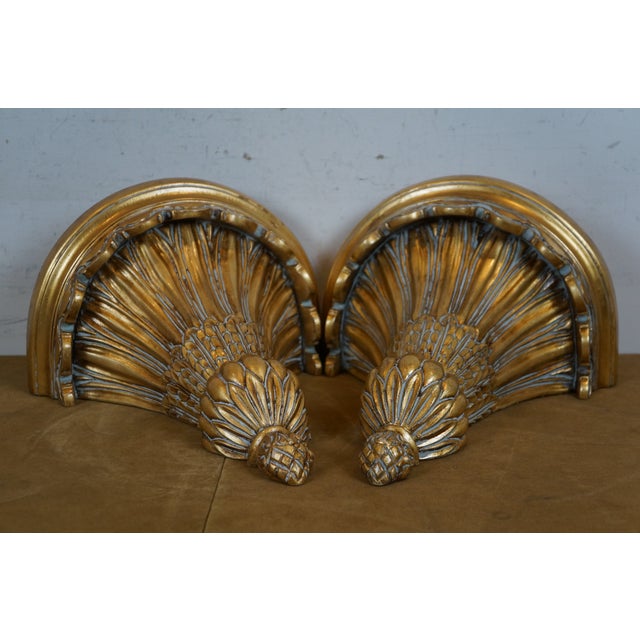 2 Italian Baroque Style Gold Scalloped Demilune Corbel Wall Shelf Sconces 13" For Sale - Image 11 of 11