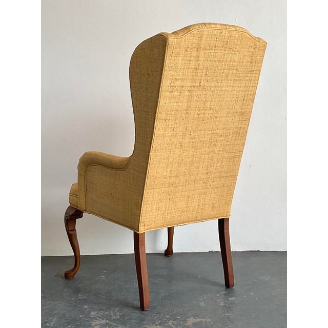 Tan Vintage Raffia Wingback Chair For Sale - Image 8 of 12