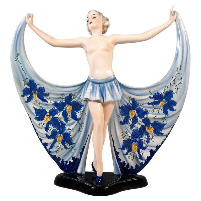Ceramic Art Deco Posing Revue Dancer attributed to Josef Lorenzl for Goldscheider, 1940 For Sale - Image 7 of 7