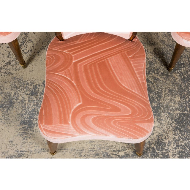Wood 1940s French Parisian Art Deco Oak Dining Chairs in Blush Velvet - Set of 6 For Sale - Image 7 of 18