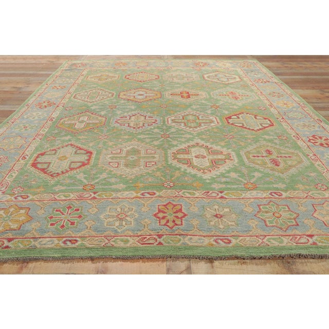 Light Green Vintage Modern Green Oushak Rug - 09'00 X 12'02 For Sale - Image 8 of 9