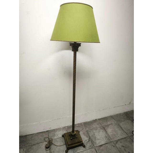Floor Lamp with Brass Capitals and Fabric Lampshade, 1980s For Sale - Image 9 of 18