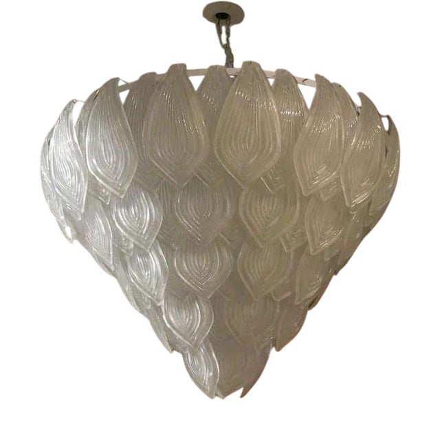 Italian Round Ice White Chandelier in Murano Glass, 2000 For Sale