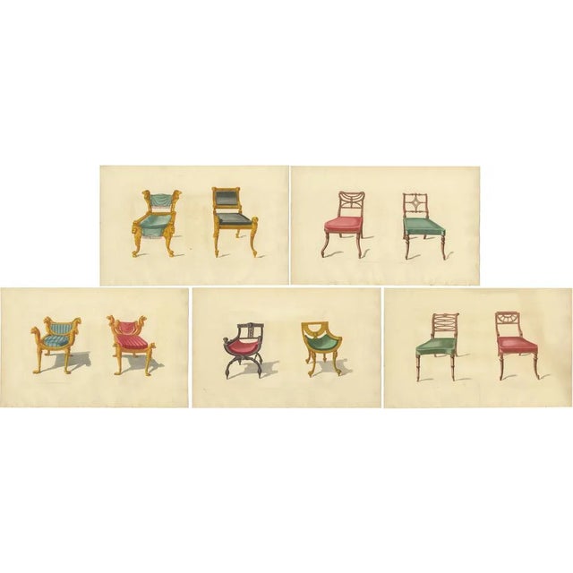 Sheraton, Illustrations of Various Chairs, 1805, Prints, Set of 5 For Sale