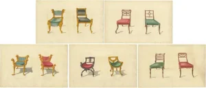 Sheraton, Illustrations of Various Chairs, 1805, Prints, Set of 5