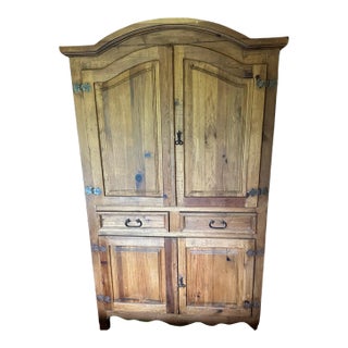 Rustic Pine Armoire Hutch Cabinet For Sale