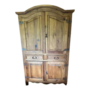Rustic Pine Armoire Hutch Cabinet