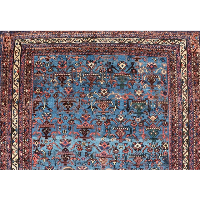 Textile Antique Persian Afshar Rug in Beautiful Blue Background With Tribal Motifs 4'8 X 6'0 For Sale - Image 7 of 11