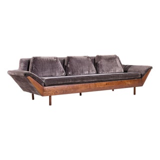 Flexsteel Mid Century Walnut Thunderbird Sofa For Sale