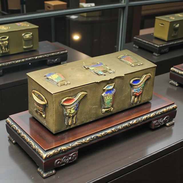 An early 20th-century Chinese brass box produced for export and stamped “CHINA” to the base. The rectangular form is...