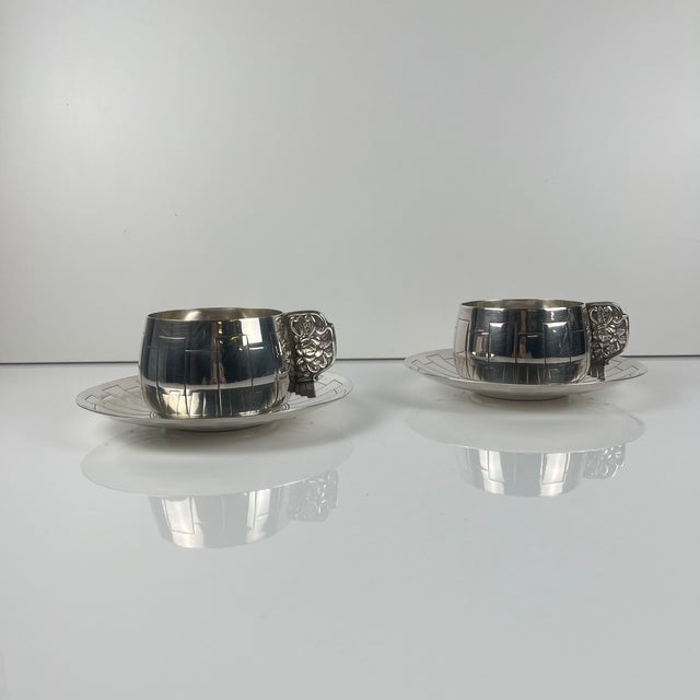 Art Deco Silver-Plated Cups and Saucers from Corbière & Vuillermoz, France, 1920s, Set of 4 For Sale - Image 6 of 18