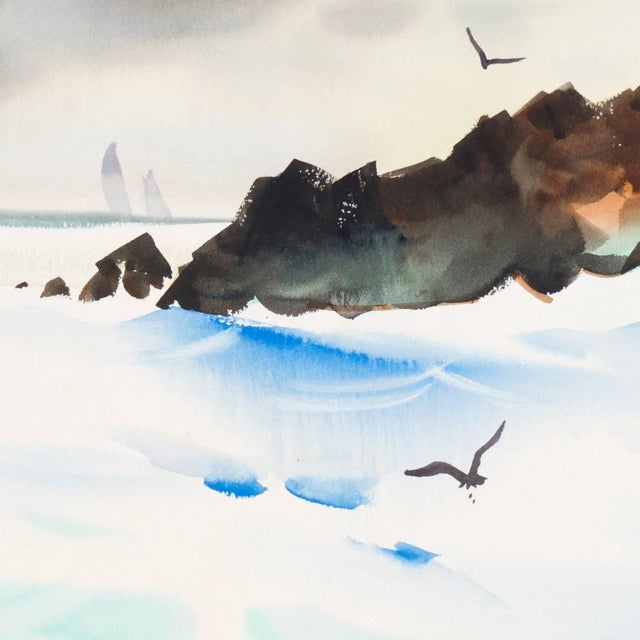 Modern 'Seascape' by Robert Landry, Circa 1965; San Diego Watercolor Society, Dallas For Sale - Image 3 of 6