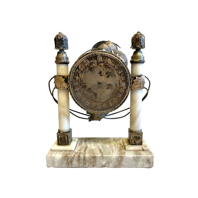 Late 19th Century Marble Clock with Silver Plating For Sale - Image 6 of 6