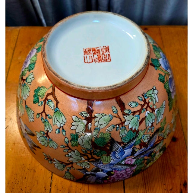Shell 1960s Large Center Piece Chinese Famille Rose Bowl For Sale - Image 7 of 8