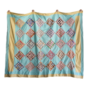 1950s Quilt Top in Aqua and Yellow in an Intricate Pattern