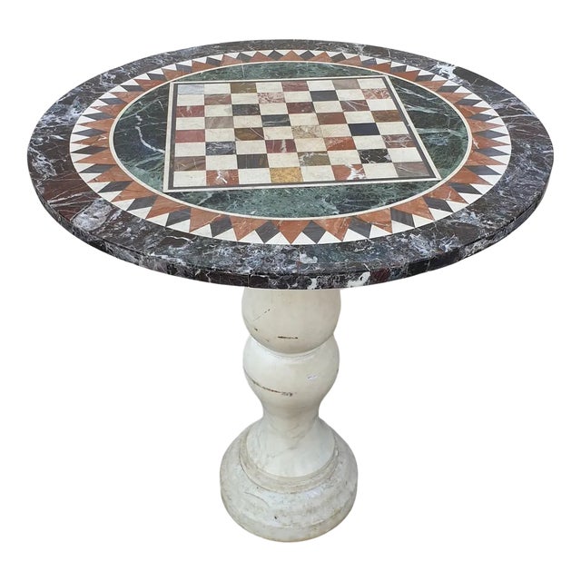 Marble Pedestal Table with Marquetry Tray, 1800s For Sale