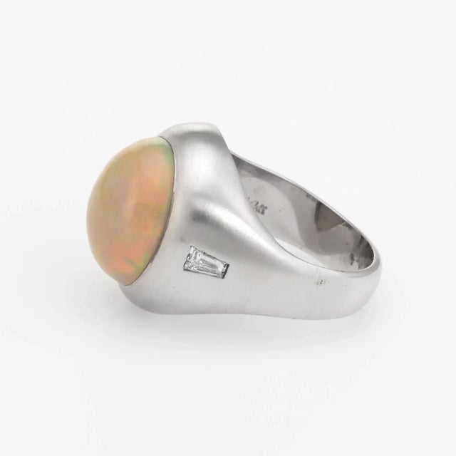 Mid 20th Century Vintage Men''s Natural Opal Diamond Ring 14 Karat White Gold size 9 For Sale - Image 4 of 7