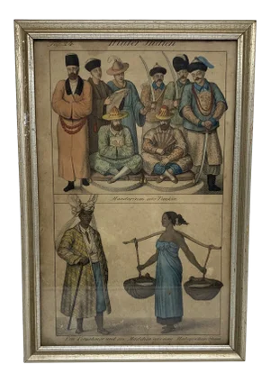 Early 19th Century "Vollstaendige Völkergallerie in Getreuen Abbildungen" Hand Colored Lithograph After Friedrich Wilhelm Goedsche, Framed