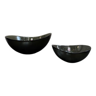Per Lutken Holmegaard Verona Smoked Gray Amophic Glass Bowls 12” & 7 3/8” Wide Mid Century Modern For Sale