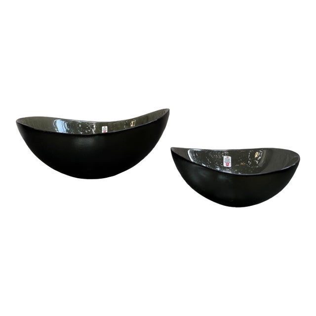 Per Lutken Holmegaard Verona Smoked Gray Amophic Glass Bowls 12” & 7 3/8” Wide Mid Century Modern For Sale