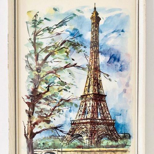 Mid-Century Modern French Lithograph of Paris Eiffel Tower by Arno, 1960s For Sale - Image 5 of 7