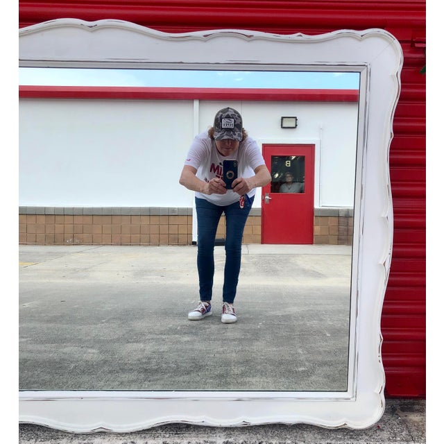 White Large Vintage Mid Century Dixie Furniture White Hanging Wall Ir Dresser Mirror For Sale - Image 8 of 12