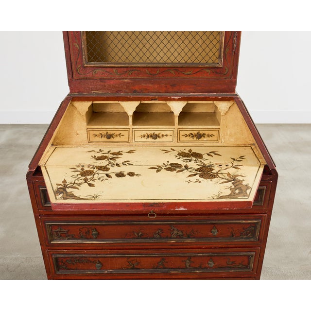 English George III Style Lacquered Chinoiserie Secretary Bookcase For Sale In Sacramento - Image 6 of 12