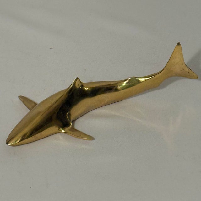 Metal Mid-Century Modern Solid Brass Shark Paper Weight For Sale - Image 7 of 9