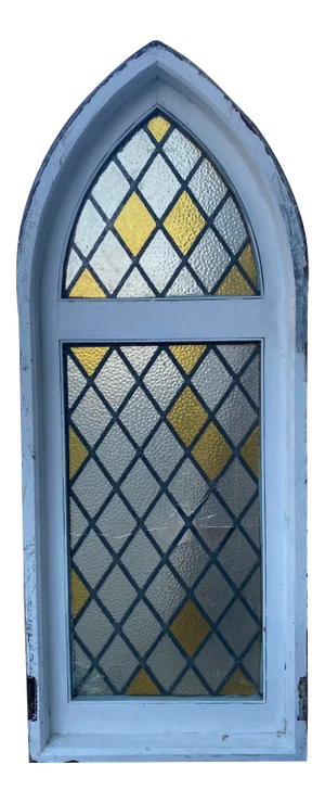 Original Spanish Tudor Cathedral Style Arced Stained Glass Window