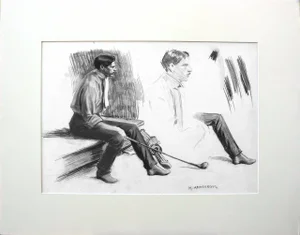 Early 20th Century "Young Golfer" Figurative Study Drawing
